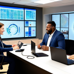 A diverse group of professional individuals, male and female, of varying ethnicities and adult ages, collaborating seamlessly across different global locations. They are fully clothed in modest, professional business casual attire. The scene is a composite image or split-screen showing individuals in modern home offices, a vibrant co-working space, and a sleek cafe, all connected via glowing digital interfaces and holographic displays, symbolizing global connectivity and breaking geographical boundaries. The atmosphere is dynamic and productive, with clean, bright, and innovative lighting. This is a high-resolution, professional photography piece, with perfect anatomy, correct proportions, natural poses, well-formed hands, and proper finger count. safe for work, appropriate content, fully clothed, professional, family-friendly.
