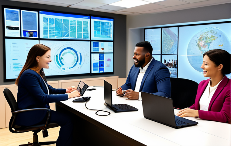 A diverse group of professional individuals, male and female, of varying ethnicities and adult ages, collaborating seamlessly across different global locations. They are fully clothed in modest, professional business casual attire. The scene is a composite image or split-screen showing individuals in modern home offices, a vibrant co-working space, and a sleek cafe, all connected via glowing digital interfaces and holographic displays, symbolizing global connectivity and breaking geographical boundaries. The atmosphere is dynamic and productive, with clean, bright, and innovative lighting. This is a high-resolution, professional photography piece, with perfect anatomy, correct proportions, natural poses, well-formed hands, and proper finger count. safe for work, appropriate content, fully clothed, professional, family-friendly.