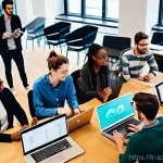 Home 20 오픈소스 소프트웨어에 대한 FAQ - **Prompt 1: Collaborative Innovation in a Tech Hub**
"A vibrant, high-angle, wide shot depicting...