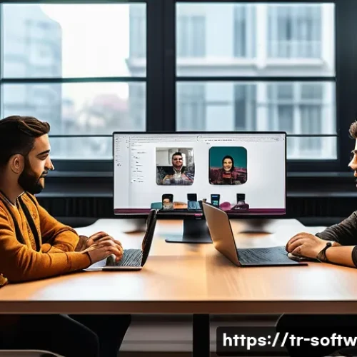 Home 30 오픈소스 소프트웨어의 향후 발전 방향 - A diverse group of Turkish software developers collaborating remotely on an open source project, sho...